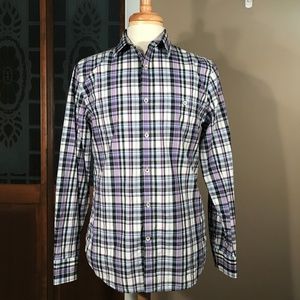 Express Fitted Plaid Button-Up Shirt w/ Flip Cuffs